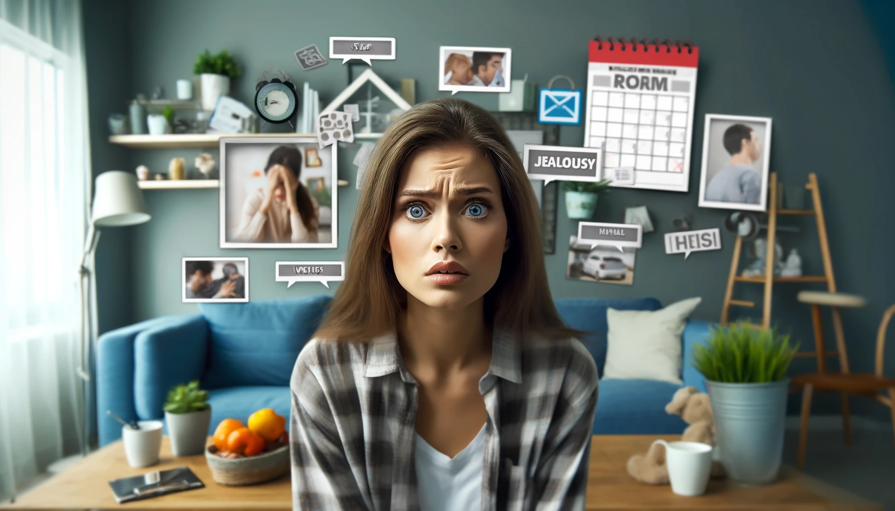 Femme inquiète et ressentant des émotions de peur, d'inquiétude, de stress et de jalousie