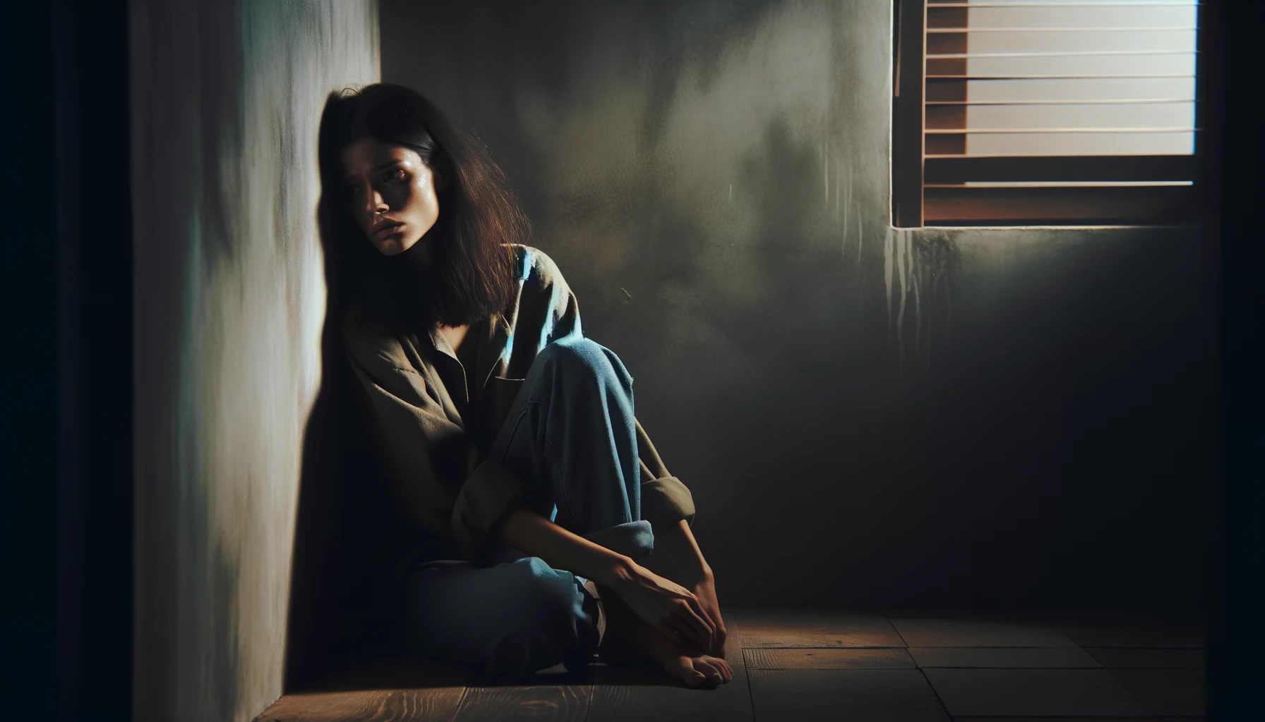 Femme triste assise par terre